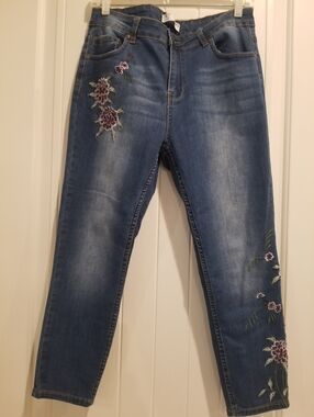Blue Jeans With Purple Embroidery